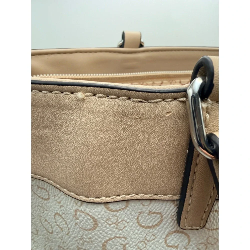 GUESS Tote Bag Womens Large Cream Tan Good Monogram Logo Print Shoulder Bag